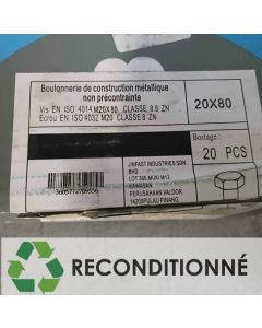 BOÎTE DE BOULONNERIE SB (20 VIS HEXAGONALES M20X80 ET 20 ÉCROUS HEXAGONAUX M20) ||  EN 15048-1:2007 (JAMAIS UTILISÉ, DANS SON EMBALLAGE D'ORIGINE)