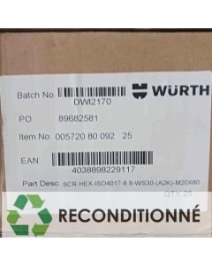 BOÎTE DE 25 VIS HEXAGONALES M20X80 || WURTH FRANCE SA 005720 80 092 25 (JAMAIS UTILISÉ, DANS SON EMBALLAGE D'ORIGINE)