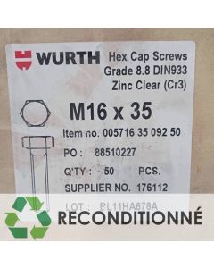 BOÎTE DE 50 VIS HEXAGONALES M16X35 || WURTH FRANCE SA 0057 16 35 092 50 (JAMAIS UTILISÉ, DANS SON EMBALLAGE D'ORIGINE)