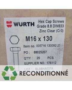 BOÎTE DE 25 VIS HEXAGONALES M16X130 || WURTH FRANCE SA 005716 130092 25 (JAMAIS UTILISÉ, DANS SON EMBALLAGE D'ORIGINE)